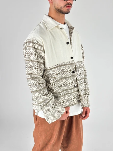 Kahve Etnik Desenli Tasarım Erkek Ceket COC1052 - Resim 2