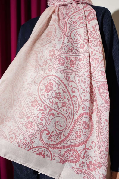 Paisley Çiçek Desen Şal Bej - Resim 4