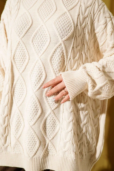 Örme Triko Kazak Bej - Resim 4