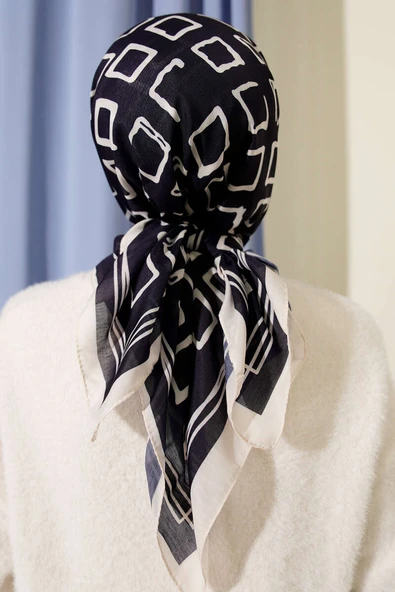 Desenli Lacivert Serisi Eşarp Asorti 3 - Resim 3