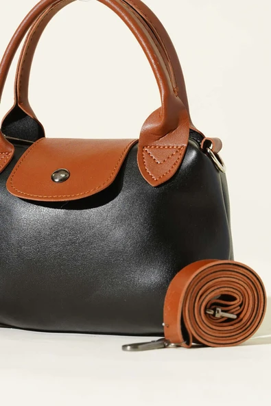 Mini Classic Çıtçıtlı Kadın El Çantası Siyah Taba - Resim 3