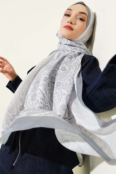 Paisley Çiçek Desen Şal Gri ürün görseli 1