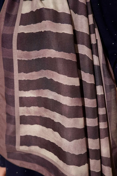 Stick Desen Lina Şal Açık Kahve - Resim 4