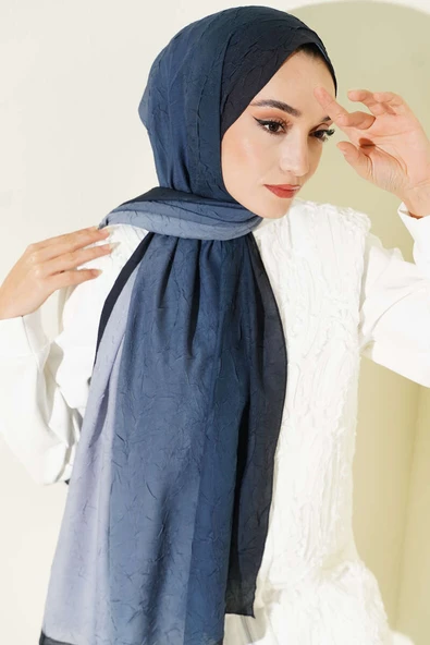 Bambu Kraş Degrade Şal Lacivert -10 - Resim 2