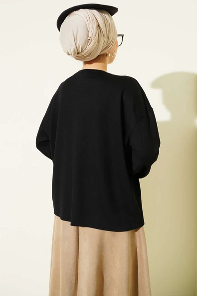 Loyşa Bilek Armalı Basic Bluz Siyah - Resim 3