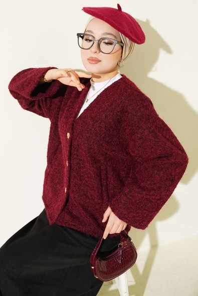 Gold Düğmeli Keçe Kısa Ceket Bordo ürün görseli 1