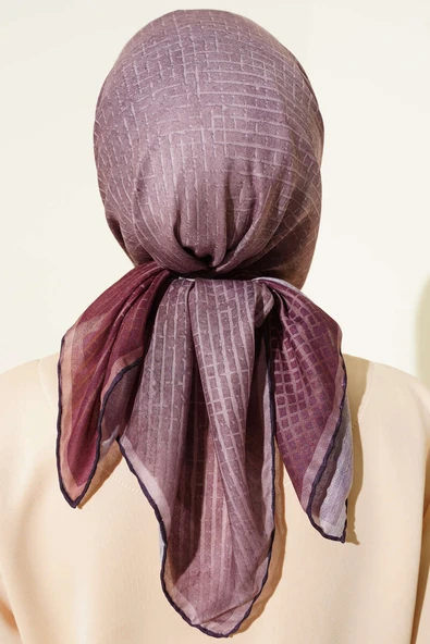 İnce Çizgi Desenli Demore Eşarp Soft Kahve - Resim 3