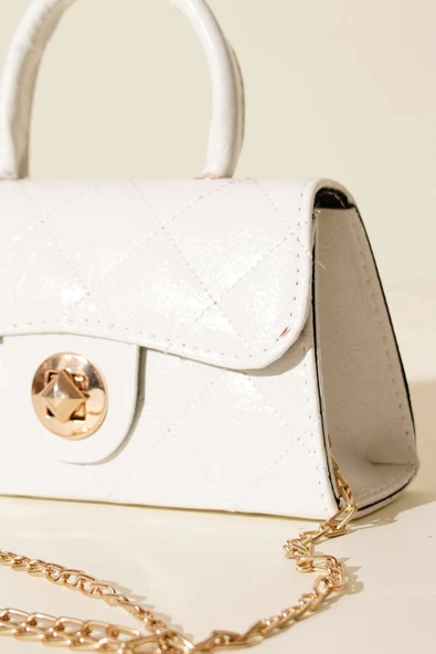 Gloss Mini Zincirli Çanta Beyaz - Resim 3