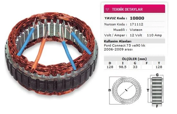 Ford Stator Visteon Tip 12v 110a Ford Connect 75 Ve 90 Lik 2006 İle 2011 Aralıgı Nursan 171112 - Yavuz 10 800 ürün görseli