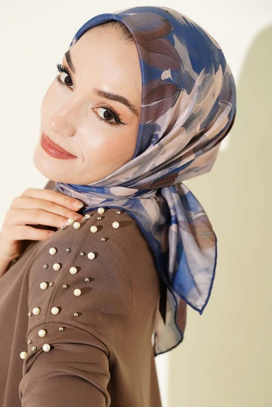 Desenli Demore Lacivert Serisi Eşarp Asorti 2 ürün görseli 1