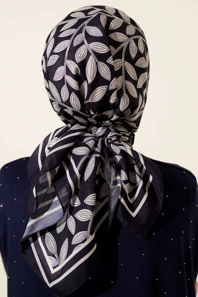 Desenli Lacivert Serisi Eşarp Asorti 1 - Resim 3