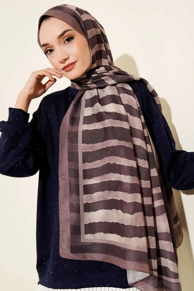 Stick Desen Lina Şal Açık Kahve - Resim 2