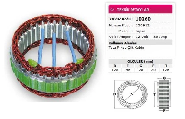 Tata Stator Mitsubıshı Tip 12v 80a Tata Pikap Cift Kabın Nursan 150912 - Yavuz 10 260 ürün görseli
