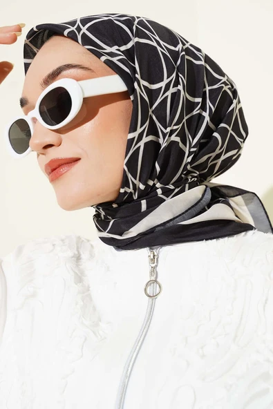 Desenli Siyah Serisi Eşarp Asorti 3 - Resim 2