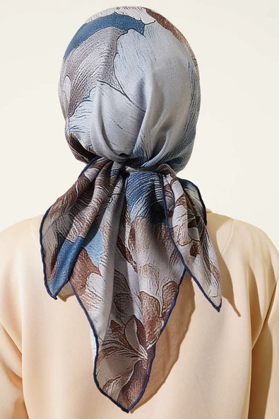 Desenli Demore Lacivert Serisi Eşarp Asorti 6 - Resim 3