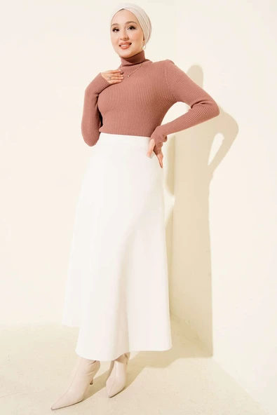 Balıkçı Yaka Parmak Geçirmeli Triko Kazak Gül Kurusu - Resim 2