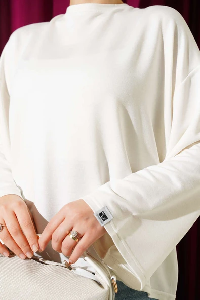 Loyşa Bilek Armalı Basic Bluz Ekru - Resim 4