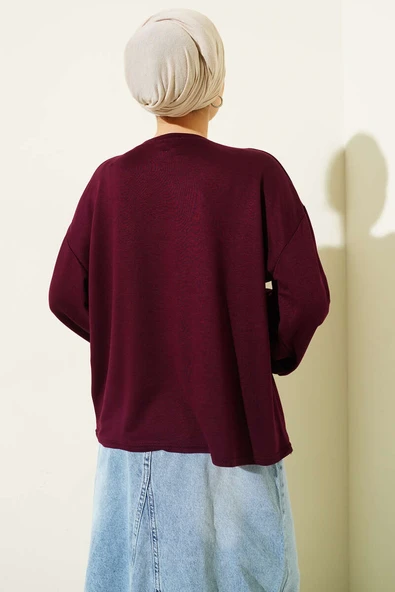 Loyşa Bilek Armalı Basic Bluz Mürdüm - Resim 3