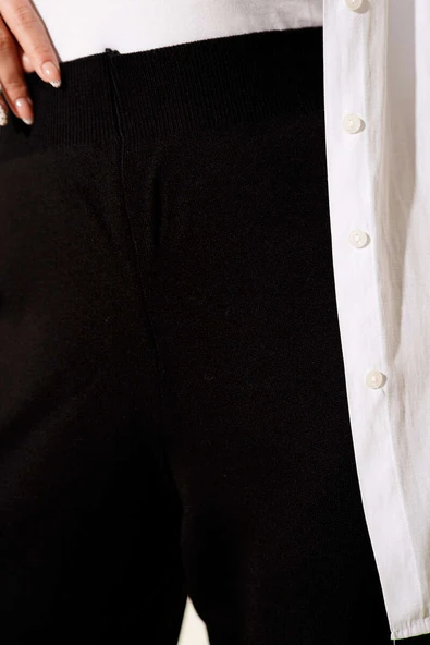 Geniş Paçalı Basic Triko Pantolon Siyah - Resim 4
