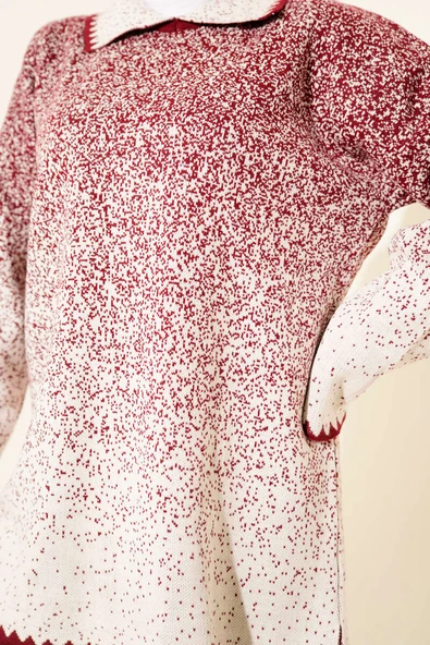 Nokta Desen Gömlek Yaka Triko Takım Bordo - Resim 4