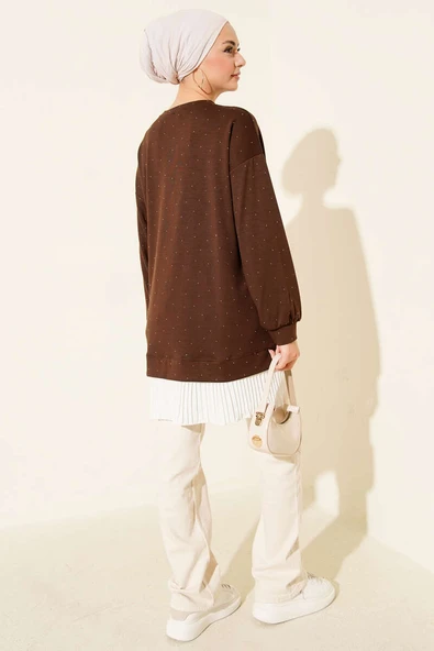 Loyşa Taşlı Piliseli Tunik Kahve - Resim 3