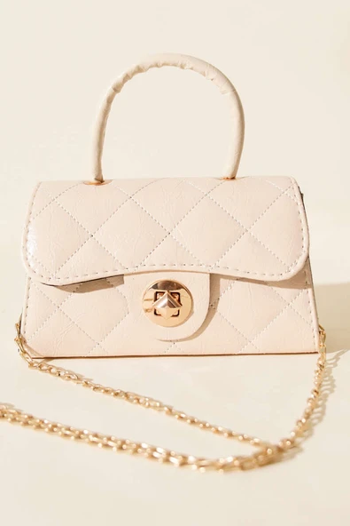 Gloss Mini Zincirli Çanta Krem - Resim 2