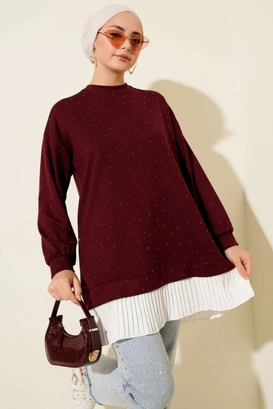 Loyşa Taşlı Piliseli Tunik Bordo ürün görseli 1