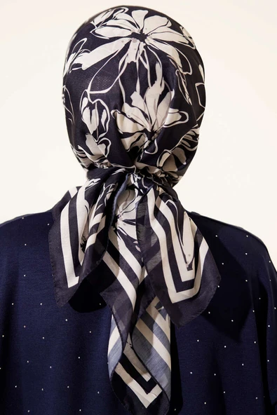 Desenli Lacivert Serisi Eşarp Asorti 5 - Resim 3