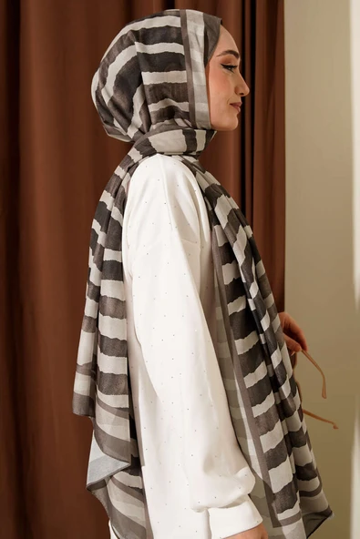 Stick Desen Lina Şal Soft Kahve - Resim 3