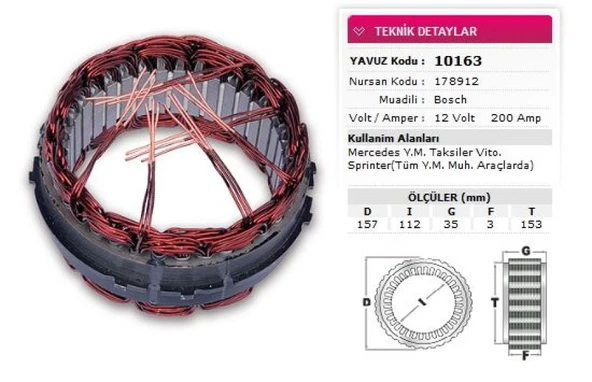Mercedes Stator Bosch Tip 12v 200a Mercedes Ym Taksıler Vito Sprinter Tum Ym Muh Araclarda Nursan 178912 - Yavuz 10 163 ürün görseli