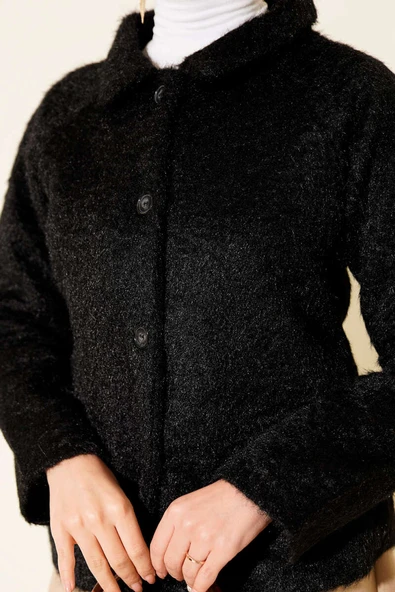 Düğmeli Sakallı Kısa Ceket Siyah - Resim 4