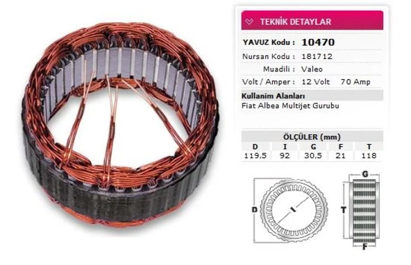 Fiat Stator Valeo Tip 12v 70a Fiat Albea Multıjet Gurubu Nursan 181712 - Yavuz 10 470 ürün görseli