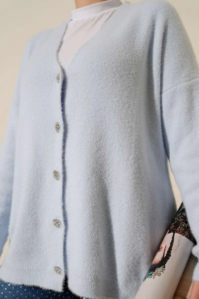 Sakallı Düğmeli Hırka Bebe Mavi - Resim 4