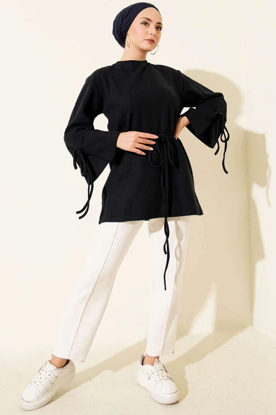 Bilek İpli Fitilli Kaşe Tunik Lacivert - Resim 2