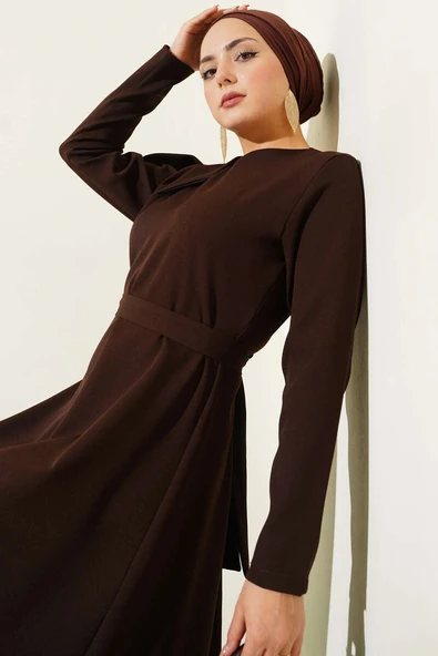 Yaka Parça Detaylı Abiye Elbise Kahve ürün görseli 1