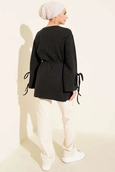 Bilek İpli Fitilli Kaşe Tunik Antrasit - Resim 3