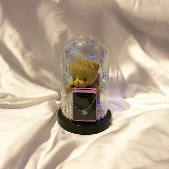 Sürpriz Işıklı Aşk Fanusu: Kolye ve Mesaj Kartı İçeren Romantik Hediye Seti ürün görseli