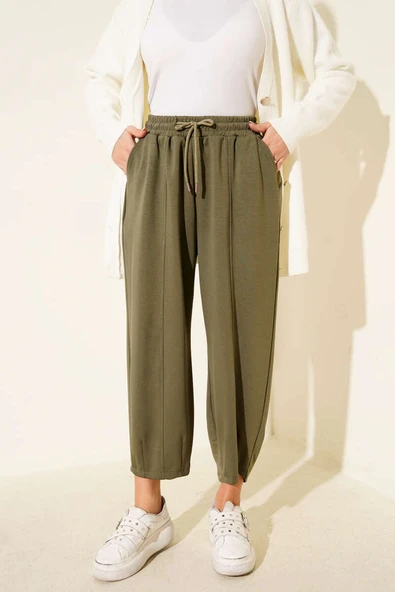 Bel Lastikli Çımalı Loyşa Pantolon Haki - Resim 2