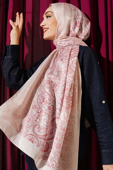 Paisley Çiçek Desen Şal Bej ürün görseli 1