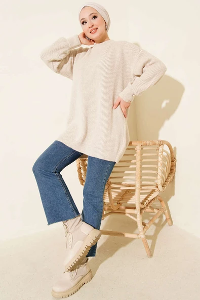 Kol Düğme Detaylı Triko Tunik Taş - Resim 2