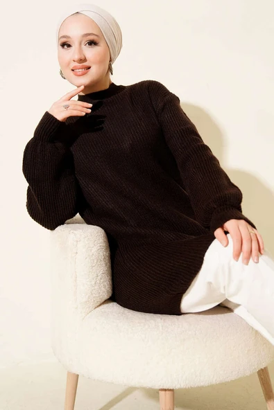 Selanik Örgü Yumoş Triko Tunik Acı Kahve ürün görseli