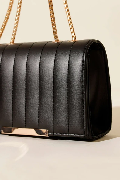 Zincir Askılı Dikdörtgen Çanta Siyah - Resim 3