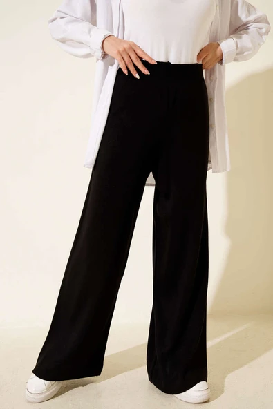 Geniş Paçalı Basic Triko Pantolon Siyah - Resim 2