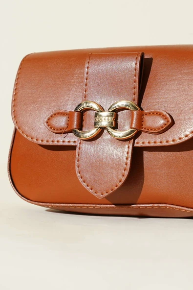 Yaldız Tokalı Kadın El Çantası Taba - Resim 3