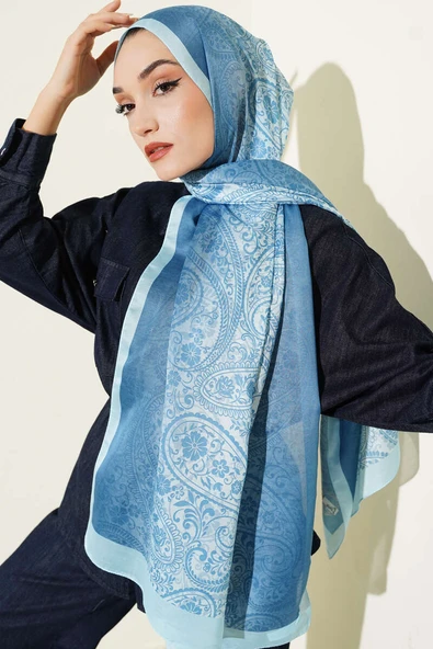 Paisley Çiçek Desen Şal Bebe Mavi - Resim 2