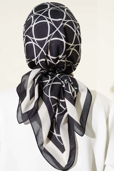 Desenli Siyah Serisi Eşarp Asorti 3 - Resim 3