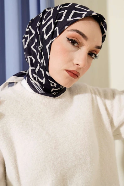 Desenli Lacivert Serisi Eşarp Asorti 3 - Resim 2