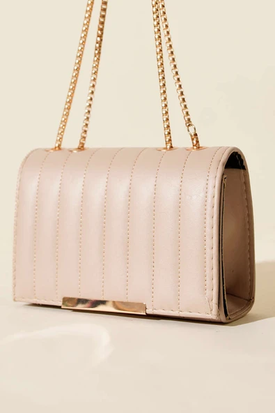 Zincir Askılı Dikdörtgen Çanta Bej ürün görseli 1