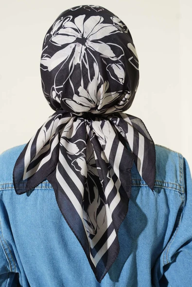 Desenli Siyah Serisi Eşarp Asorti 10 - Resim 3