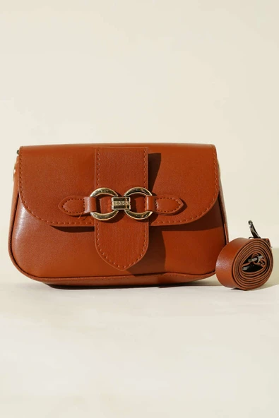 Yaldız Tokalı Kadın El Çantası Taba - Resim 2